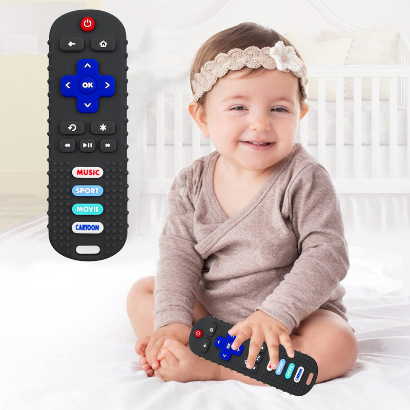 [Australia] - 2-Pack Baby Remote Control Teether Toy for Babies 6-36 Months Silicone Baby Teething Toys Boys Girls Baby Teething Toys (Black + Gray) Black + Gray 