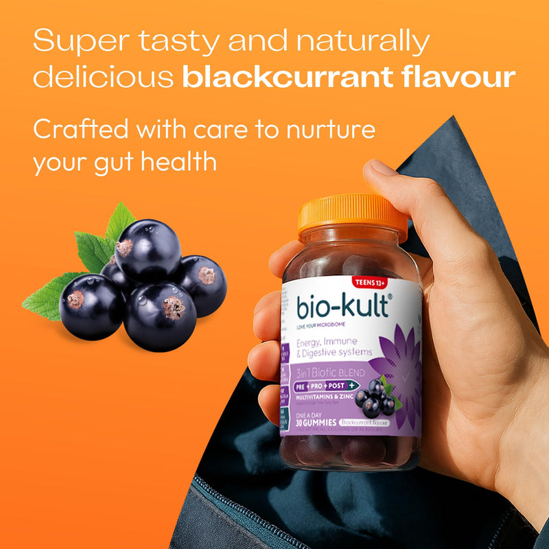 Bio-Kult 3in1 Gut Health Gummies for Teens | 2B CFU + Multivitamins | Blackcurrant Flavour | Ages 13+ | 30 Probiotic Gummies One Size