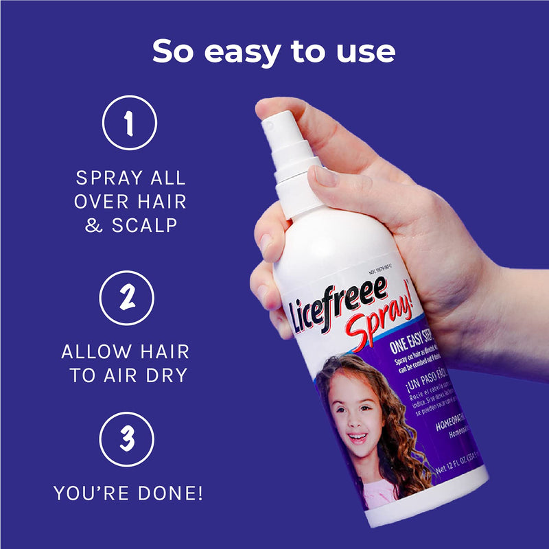 [Australia] - Licefreee Spray Family Size Lice Treatment for Kids & Adults, Easy Use Lice Spray Kills Head Lice, Eggs, Super Lice on Contact, Includes Metal Lice Comb, Multiple Treatments, 12 oz 