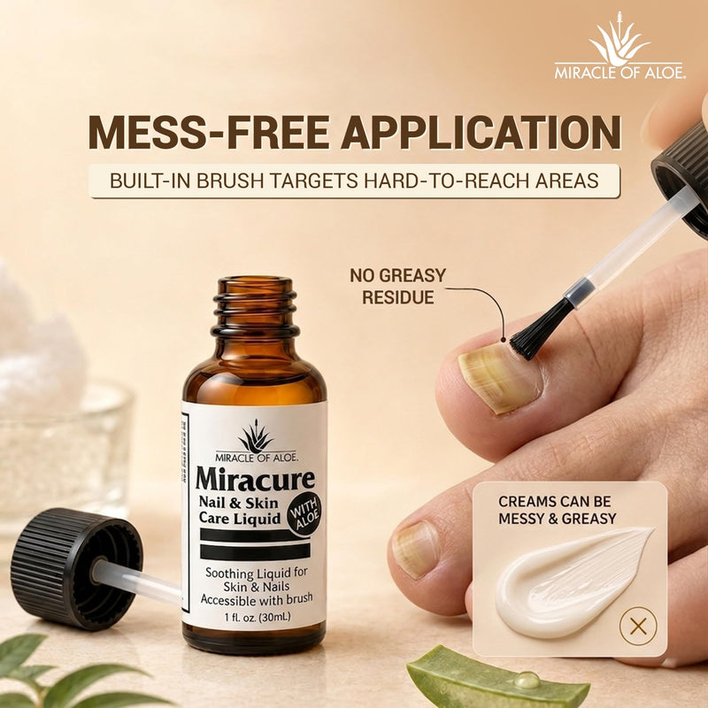 Miracle of Aloe’s UltraAloe Nail Care Liquid, 1 Oz, Brush Applicator | Aloe Based Foot Care For Fingernails, Toenails, Cuticles & Surrounding Skin, Toe Separators, Tea Tree Oil, Odor Control