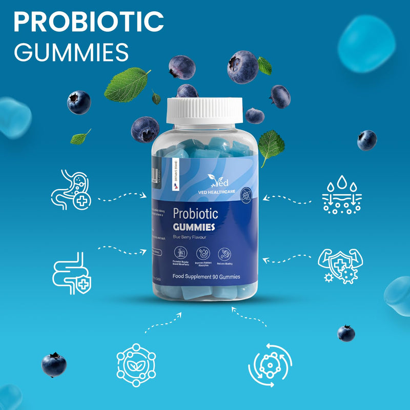 Vegan Probiotic Gummies with Prebiotics, Blueberry Flavour, 2 Gummies Daily (90 Count), 45 Days Supply, Non-GMO, Gluten Free, Vegetarian & Gut Health Supplement