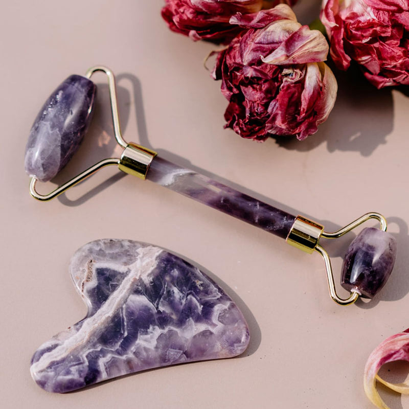 ROSELYNBOUTIQUE Gua Sha Facial Tools & Face Roller Original Face Massager for Puffiness Wrinkless Skin Care Routine - Self Care Gift for Men Women (Amethyst) Amethyst