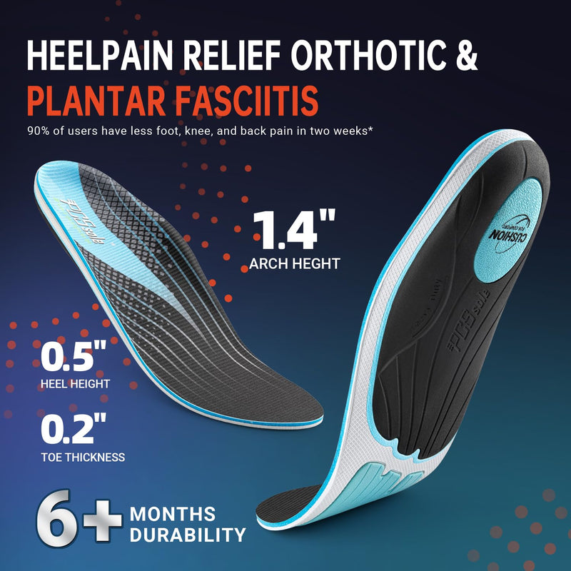 [Australia] - PCSsole Orthopedic insoles for plantar fasciitis, heel spurs, flat feet, foot pain, distributes foot pressure, arch support, comfort insoles for men and women EU44-45 (28.6cm) blue and black 