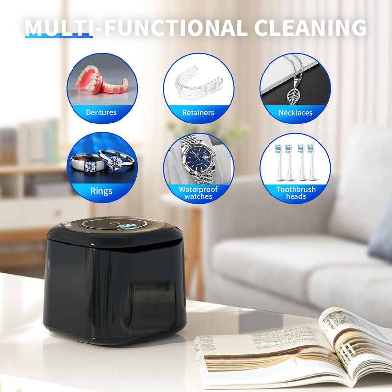 [Australia] - Ultrasonic Retainer Cleaner, 48kHz Retainer Cleaner Machine for Dentures, Night Mouth Guards, Jewelry, Aligner, Braces, 30W Dental Cleaning Pod with Digital Timer, 180ML, Dual Cleaning Mode 