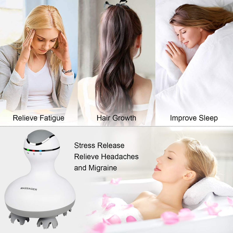 [Australia] - cotsoco Electric Scalp Head Massager, Cordless Hair Massage Waterproof Head Massager with 4 Heads 84 Nodes for Hair Growth, Stress Release Massage & Deep Clean, Gifts for Mom, White 