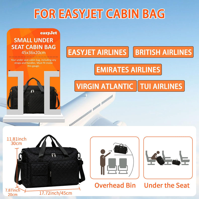 27L Travel Duffle Bag Large Weekender Carry On Tote Bags for Women Men, Sport Gym Bag Overnight Luggage Bags with Wet & Shoe Pocket & Trolley Sleeve for Weekend Business Trips Hospital, Black