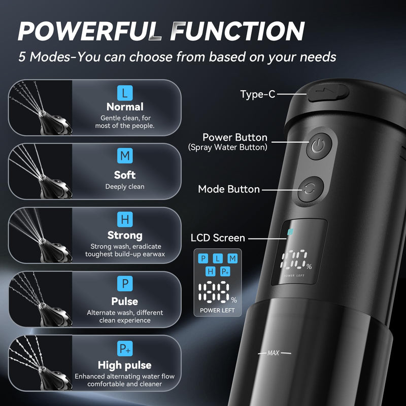 [Australia] - Ear Wax Removal - Electric Ear Cleaner, Ear Cleaning Kit with 5 Pressure Modes, Safe and Effective Ear Cleaning Tool, Ear Irrigation Flushing System with USB Rechargeable 