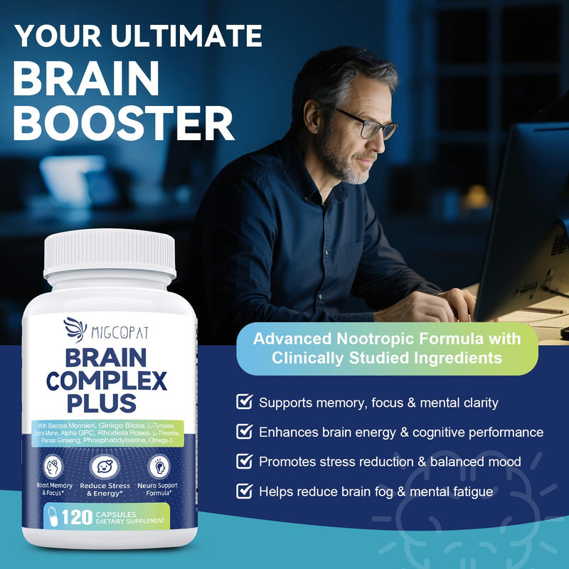2-Pack Brain Supplements for Memory and Focus | Nootropic with Bacopa Monnieri, Lion's Mane, Alpha GPC, Ginkgo Biloba | Mental Clarity & Cognitive Support | Vitamin B6 & B12 Neuro Health 240 Count (Pack of 1)