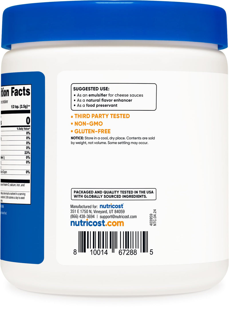 [Australia] - Nutricost Sodium Citrate Powder 1LB (16oz) - Food Grade, Non-GMO - Emulsifier, Natural Flavor Enhancer, Food Preservant 