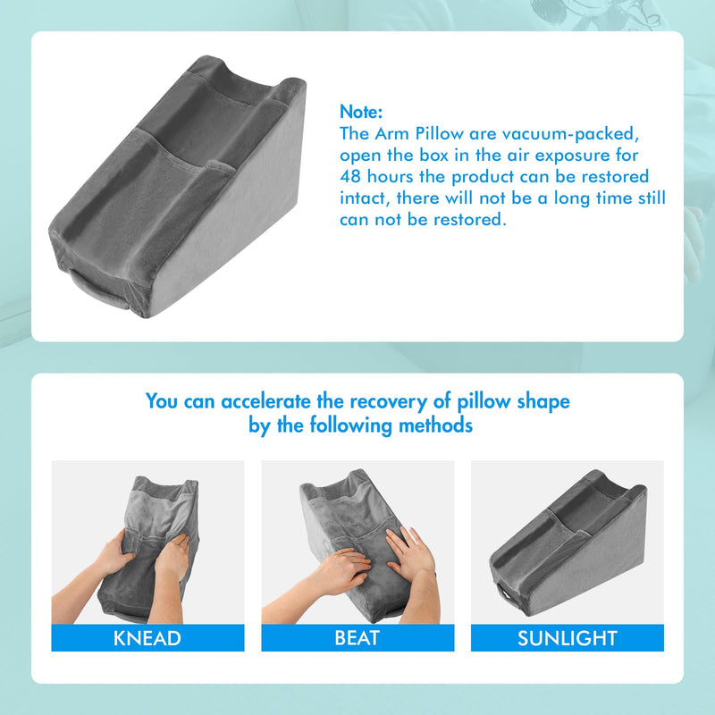 [Australia] - Arm Elevation Pillow with 2 Pockets, Arm Wedge Elevation Pillow Excellent, Ergonomic Elbow Support Pillow for Sleeping Arm Pads Elbow Pillow with Removable Pillow Case-Gray 
