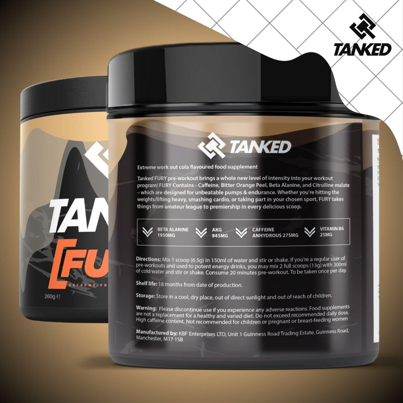 FURY Pre-Workout Powder 260g – Energy Drink Supplement for Men & Women – Contains Beta Alanine and Creatine – 40 Servings (Cola)