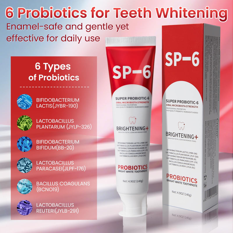 [Australia] - SP-6 Probiotic Whitening Toothpaste, SP-6 Probiotic Toothpaste, Enhanced Formula with 6 Probiotics for Teeth Whitening/Brightening, Enamel-Safe, Fluoride-Free, Fresh Mint Flavor, 4.9oz, 2Pack 2 
