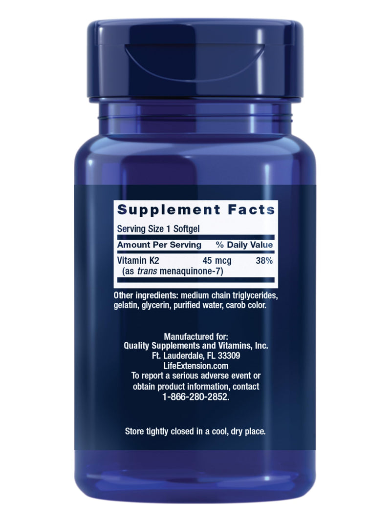 Life Extension Low Dose Vitamin K2 – Supports Arterial Health – Non-GMO, Gluten-Free – 90 Softgels | Non-GMO & Gluten-Free