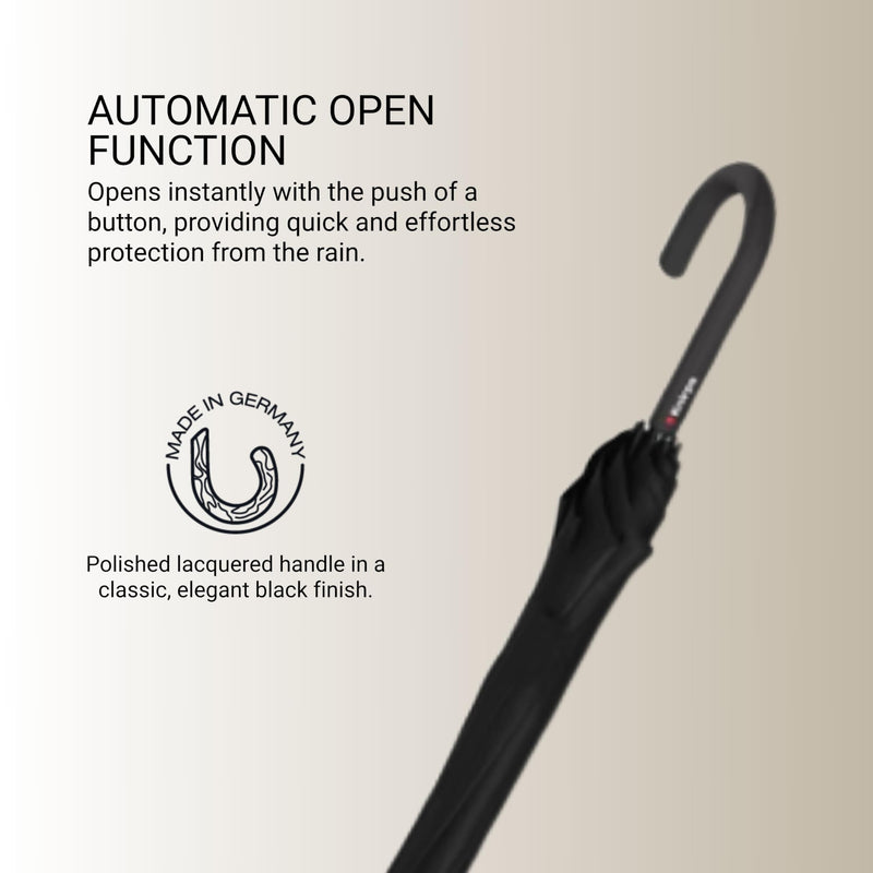 Knirps T.760 Stick Automatic Auto Open Rain Umbrella With Curved Handle - Windproof Travel Cane With Automatic Open Button - For Adults - 107cm Diameter Black