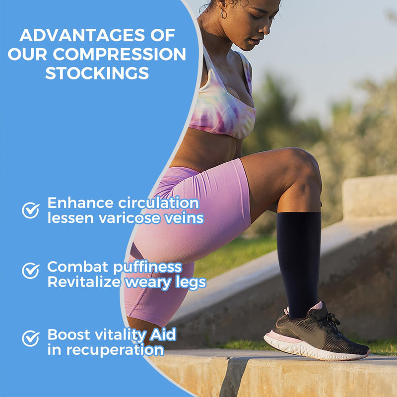 [Australia] - 3 Pairs Open Toe Compression Socks for Men & Women - 15-20 mmhg Knee High Stockings for Circulation Support Large-X-Large 03-b-b-n 