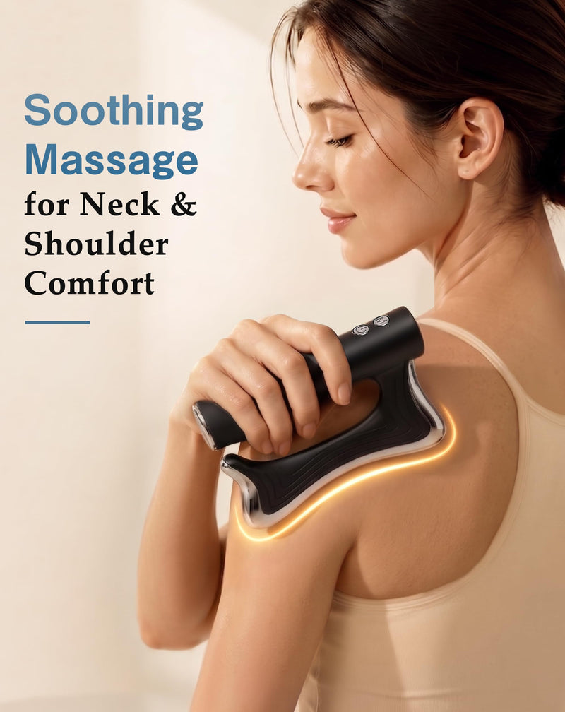 Electric Heated Muscle Scraper Tool, 3-in-1 Gua Sha Massage Tool and Fascia Scraper with Heat and Vibration, Portable Rechargeable Body Massager for Neck, Back, Shoulders, Legs and Arms