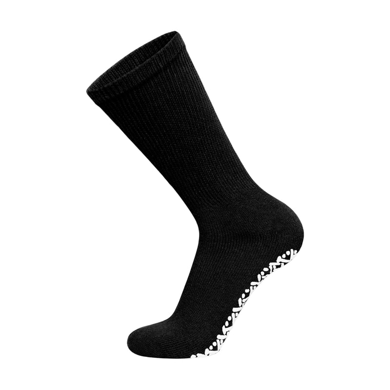 [Australia] - Non-Skid Cotton Diabetic Neuropathy Crew Socks, Non-Binding Traction Control Multipack 13-15 Black - 3 Pairs 