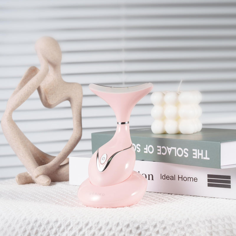 [Australia] - VRAIKO Iris Neck Face Massager, Pro Face Sculpting Tool with Charging Base, All-in-1 Facial Device for Enhanced Absorption, Radiance, Contouring, Elasticity, Home Facial Spa (Pink) Pink 
