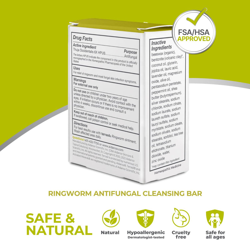 [Australia] - terrasil Ringworm Soap for Ringworm Symptoms - Soothing Care & Relief of Itchy, Sore Skin - Natural, Dermatologist Tested & Hypoallergenic Approved, Antifungal Cleansing Soap for Adults & Kids (75g) 