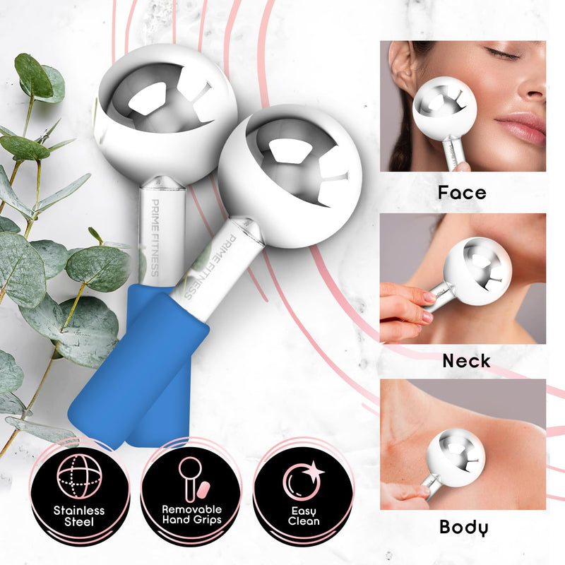 Ice Globes for Facials | Unbreakable Steel Cooling Roller | Cryo Sticks for Face | Massager for Face Neck & Eyes | Skin Care for Dark Circles, Puffiness, Wrinkles, Collagen Production (Blue) Blue