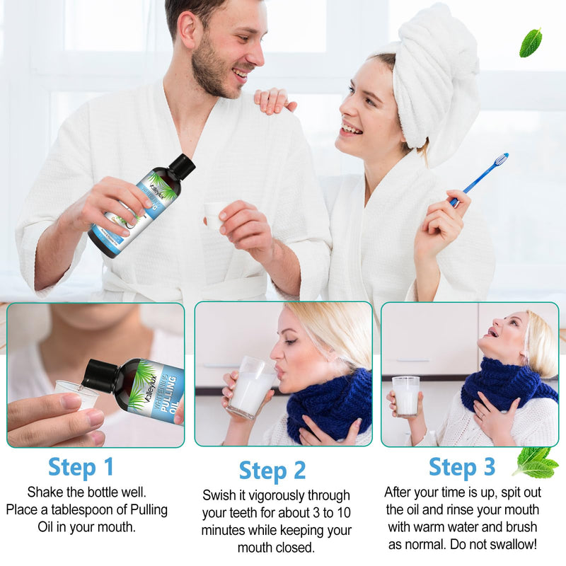 Coconut Oil Pulling Mouthwash 237ml, Whitening Mint Pulling Oil Help with Fresh Mouth, Teeth Whitening, Remove Impurities, Support Gum Health, Improves Oral Hygiene, Natural Whitening Mouthwash(Blue)