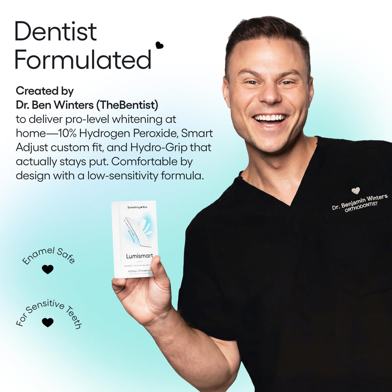 Something Nice Lumismart Whitening Strips - Dentist-Designed, Enamel Safe, up to 42 Treatments with Smart Adjust - Teeth Whitening Strips in Mint for Sensitive Teeth