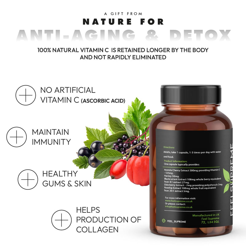 100% Natural Vitamin C Capsules - Immune System Booster, VIT C Supplement, Vitamin C 1000mg, VIT C 1000mg Capsules, Vitamin C Supplements - 60 Capsules
