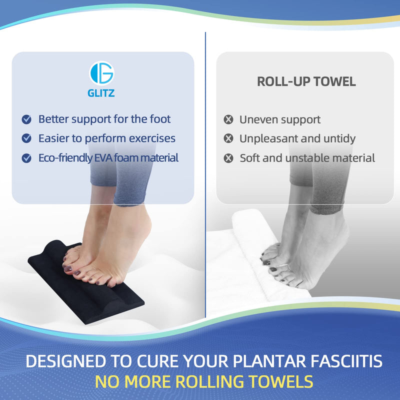 Plantar Fasciitis Relief Pad with Foot Roller, Fascia Stretcher Toe Stretcher for Heel Spurs, Achilles Tendonitis, Tight Calves & Foot Drop Black - Pro