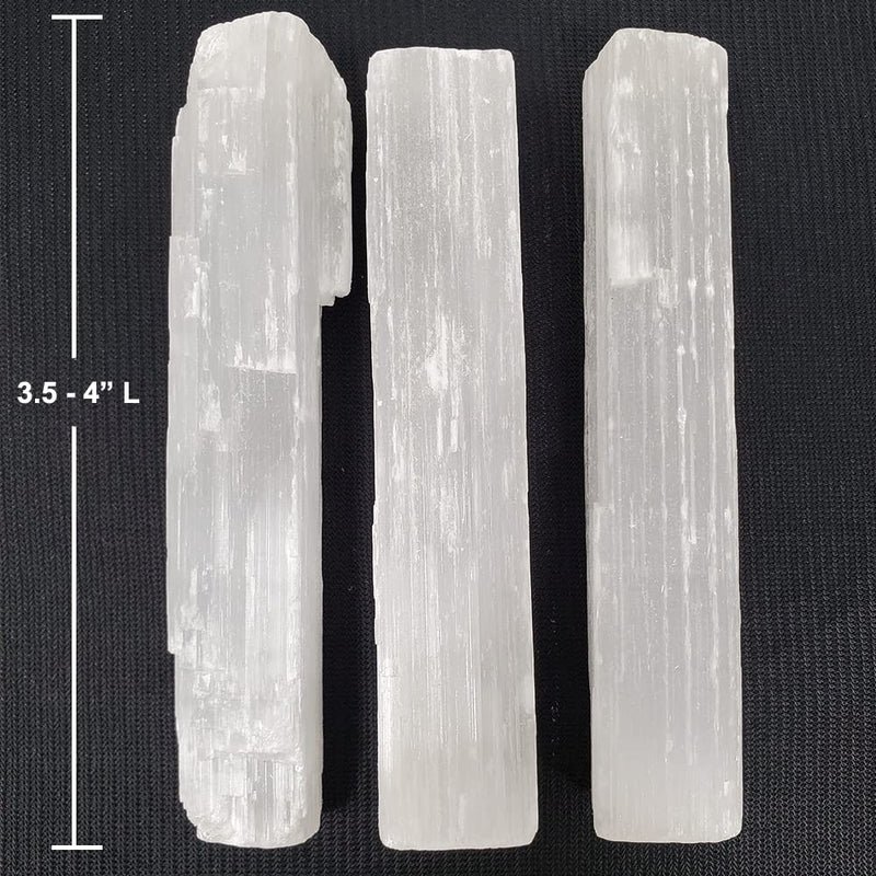 New Age Imports, Inc.® ~ Premium Quality Selenite Sticks 4". Great for Wicca, Reiki, Healing, Metaphysical, Chakra, Positive Energy, Meditation, Protection, Decoration or Gift (4" - 3 Stick pack) 4" - 3 Stick pack