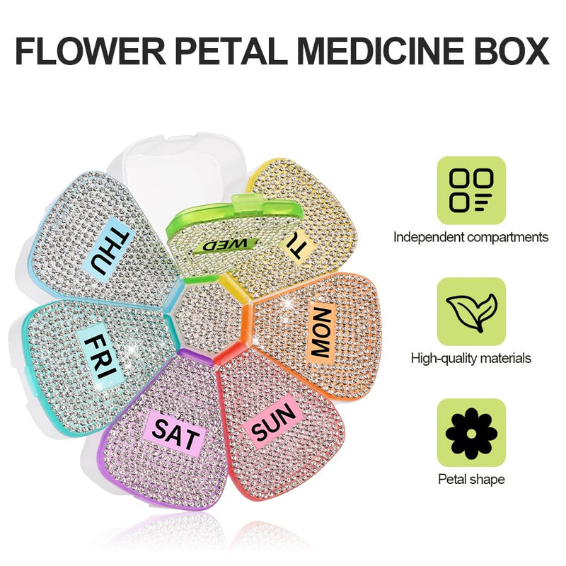 Diamond Weekly Pill Organizer, Pill Box 7 Day, Plusmile Daily Vitamin Case Large Capacity Compartments, Pill Containers for Fish Oil Medicine Supplements (Black) Black