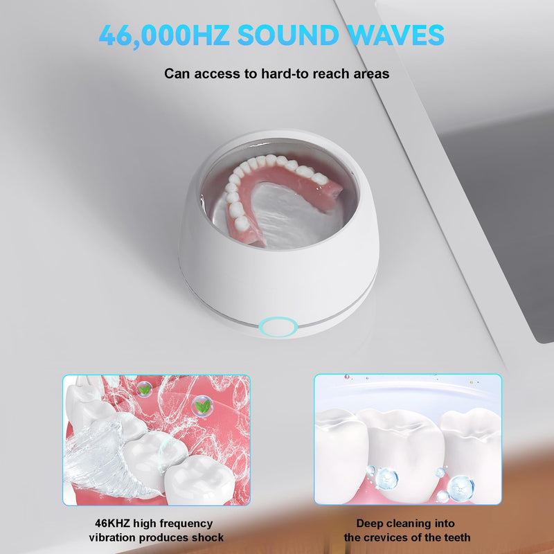 [Australia] - Ultrasonic Retainer Cleaner Machine Pro, Quickly Completes Denture Brushing and Bathing, Deep Cleaning, and Effectively Prevents Aligner Discoloration - White 