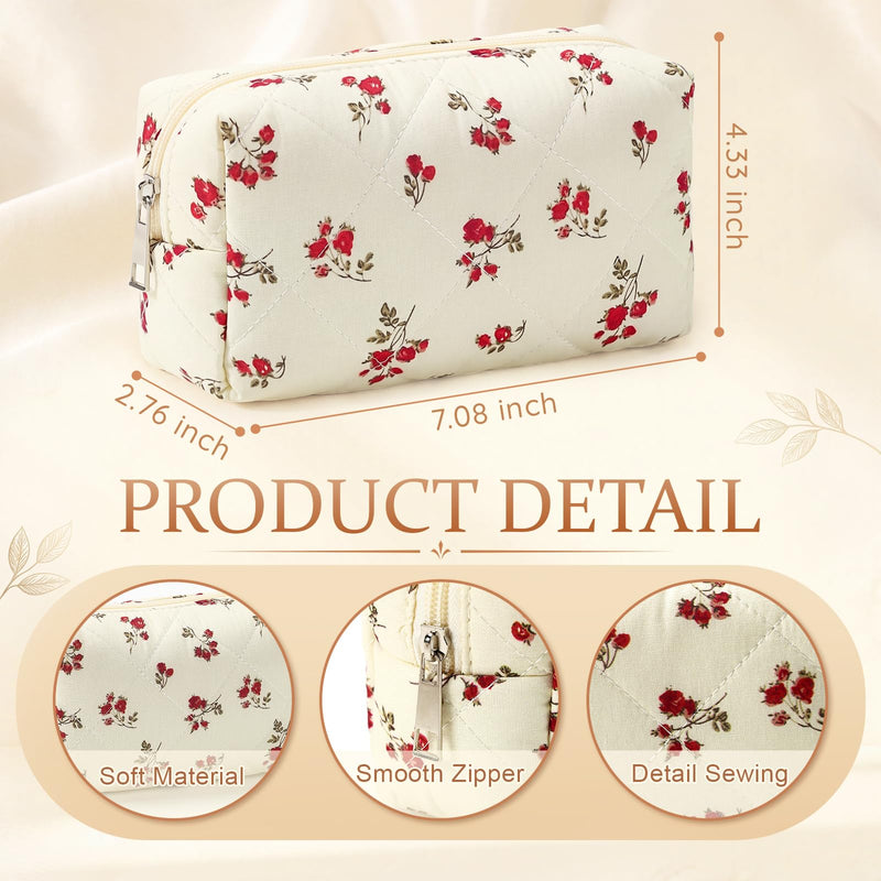 Paterr 12 Pcs Quilted Makeup Bags Bulk, Cotton Floral Cosmetic Bags, Aesthetic Makeup Pouch, Travel Toiletry Bag, Quilted Pencil Pouch, Floral Emergency Bag with Zipper for Women Bridesmaid Gifts