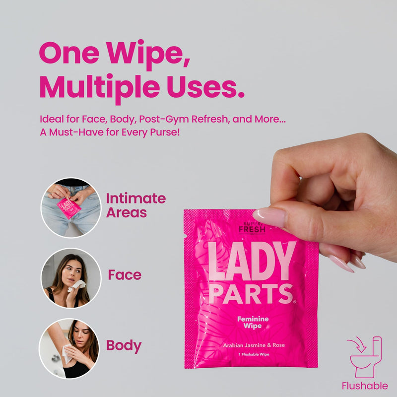 [Australia] - Lady Parts Feminine Wipes - Flushable Wet Wipe for Women - pH Optimized for Privates, Body, Booty, & Face - Good for Travel & Intimate Areas - Stay Fresh & Clean - 20 Wipes 