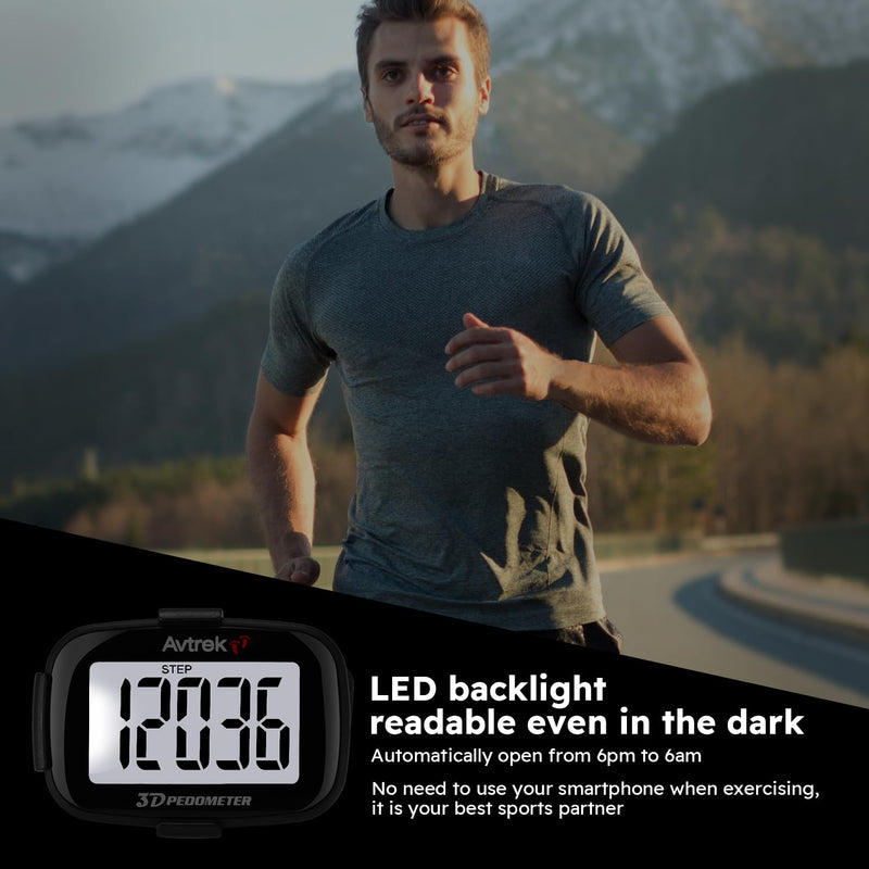 [Australia] - 3D Step Counter Clip On with LED Backlight Pocket Pedometer for Walking Outdoor Activities Fitness Tracker Without Smartphone BLACK 