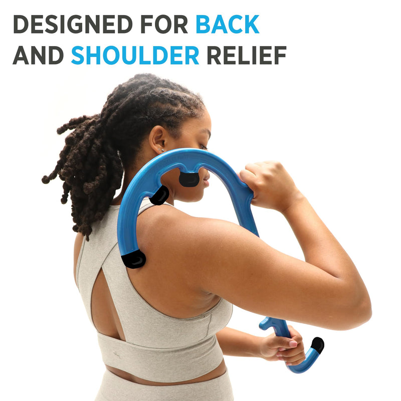 [Australia] - Tiger Tail Tiger Cane Back & Neck Massager – Trigger Point Deep Tissue Acupressure Hook with 7 Gription Knobs, Portable 2-Piece Self Massage Tool for Muscle Knot & Shoulder Pain Relief, Blue 