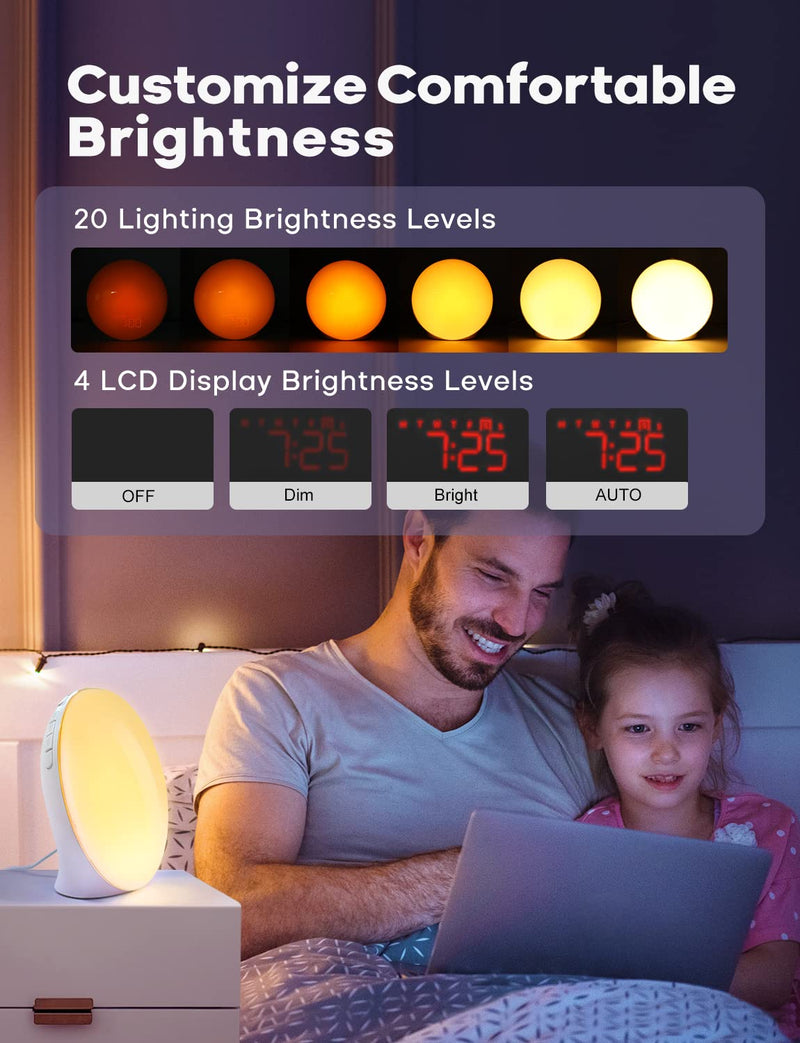 [Australia] - Dekala Light Alarm Clock, Radio Alarm Clock, Sunrise Sunset Simulation, Full Screen Digital Alarm Clock with Double Alarms, Rotation Button, Natural Sounds, FM Radio for Adults & Children Full Screen - Classic (No App Control) 