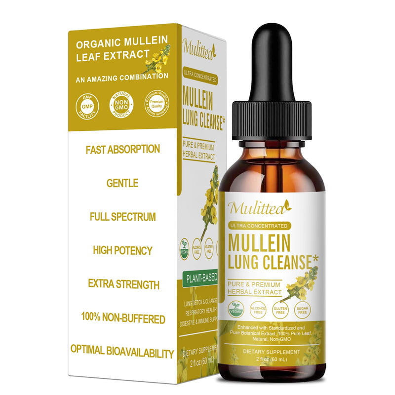 [Australia] - Mullein Drops for Lungs-Lymphatic Drainage Drops - Lung Detox for smokers-5-in-1 Herbal Extract Liquid-Mullein Leaf-Lung Cleanse-Respiratory Health Support-Non-GMO, Vegetarian-2 Fl Oz 2 Fl Oz (Pack of 1) 