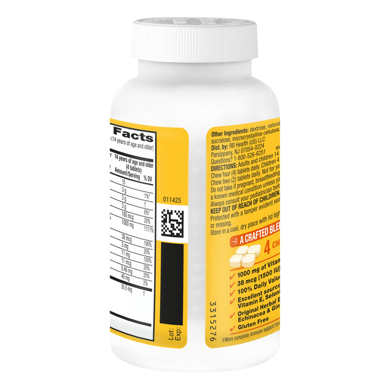 Airborne Vitamin C 1000mg (per Serving) - Citrus Chewable Tablets (96 Count in a Box) - Packaging May Vary | Antioxidants Vitamins A, D & E + Zinc, Selenium, and Manganese, Herbal Blend, Multivitamin Supplements, Immune Health, Tasty 96 Count (Pack of 1)