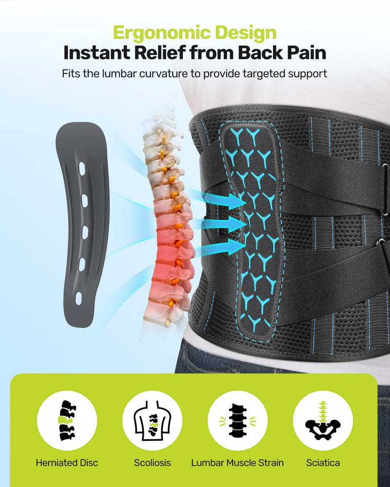 [Australia] - Rakiie Back Support Belt with Support Struts Adjustable Pull Straps and Soft Breathable Mesh Back Brace for Back Pain in Men and Women, Size XL (Waist: 115-130CM) X-Large 