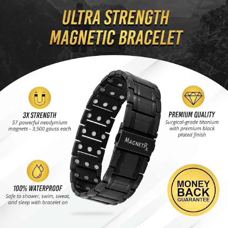 [Australia] - MagnetRX¬Æ 3X Strength Magnetic Bracelets for Men ‚Äì Effective Titanium Mens Magnetic Bracelet ‚Äì Premium Fold‚Äìover Clasp & Adjustable Length with Sizing Tool & Gift Box (Black) Black (3X Strength) 