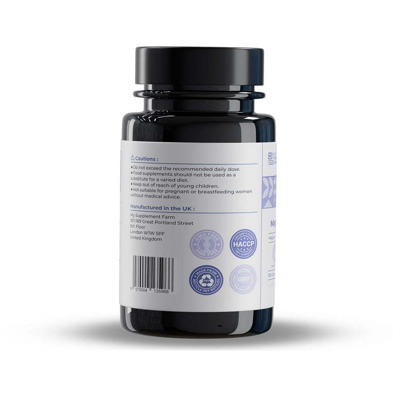 Magnesium Glycinate | Vitamin B6 | 200mg - 120 Capsules & 2 Month Supply | Chelated Absorption | Support Energy Metabolism | Made in UK | Non GMO | Vegan | Gluten Free
