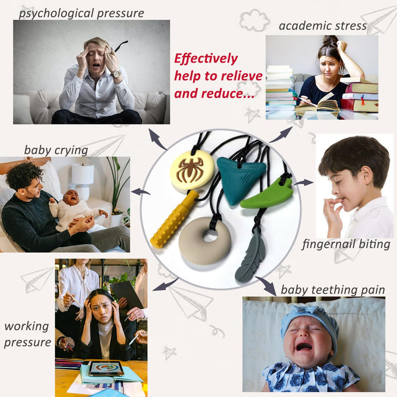 [Australia] - Chew Necklaces for Sensory Kids 6 Pack, Chewy Necklace Sensory Toys for Kids with Autism, ADHD, SPD, Silicone Boys Girls Chew Toys Teething Necklace Reduce Chewing Fidgeting 