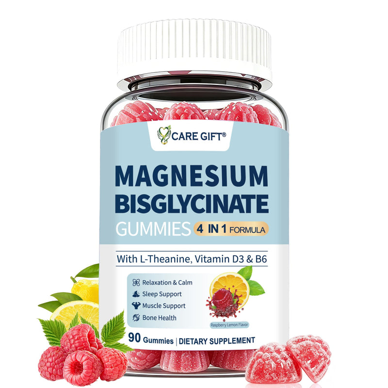 Magnesium Bisglycinate Gummies 400mg Chelated Magnesium, with Vitamin D3, Vitamin B6 & L-Theanine, Supports Sleep, Relaxation, Muscle Function and Bone Health, 90 Gummies, Lemon Raspberry Flavour