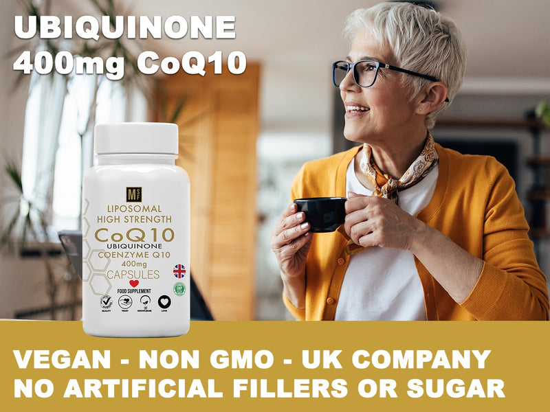 Ubiquinone Coenzyme Q10 400mg | 120 High Strength Vegan Capsules | Liposomal High Absorption CoQ10 1-A-Day Tablets | CoEnzymeQ10 Supplement | 4 Months Supply UK Company