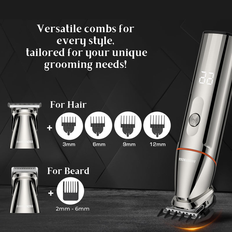 [Australia] - BarberBoss Beard Trimmer, Hair Clipper for Men, 5 in 1 Grooming Kit for Men, Beard Trimmer Set for Men, Detail Shaver, Precision Hair Trimmer for Nose, Ears and Body, QR-6010 