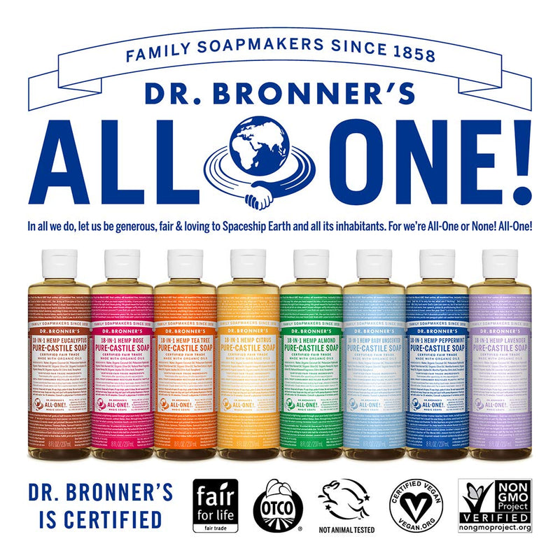 [Australia] - Dr. Bronner's - Pure-Castile Liquid Soap (Baby Unscented, 8 Ounce) - Made with Organic Oils, 18-in-1 Uses: Face, Hair, Laundry, Dishes, For Sensitive Skin, Babies, No Added Fragrance, Vegan, Non-GMO 8 oz 
