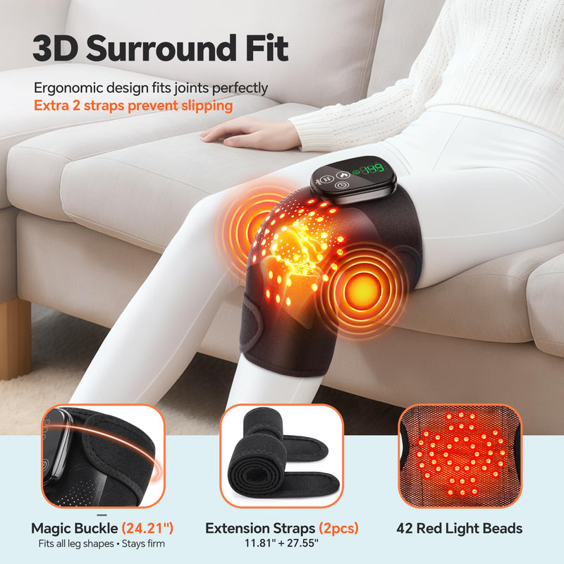Knee Massager, Cordless Heated Knee Brace Wrap, Rechargeable Knee Massager for Knee Shoulder Elbow Pain Relief, Heating Knee Brace Support for Arthritis/Joint Stiff/Muscle Strain