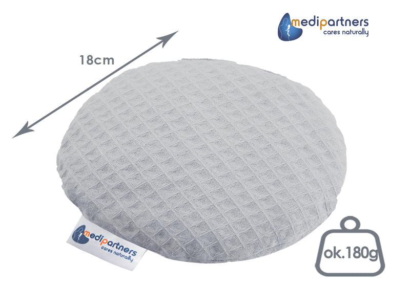 [Australia] - Medi Partners Cherry Stone Pillow Heat Pillow Grain Pillow for Babies 180g Round 15cm Eco Natural 100% Cotton Heat + Cold Therapy Massage Therapy (Grey) Waffle Gray 