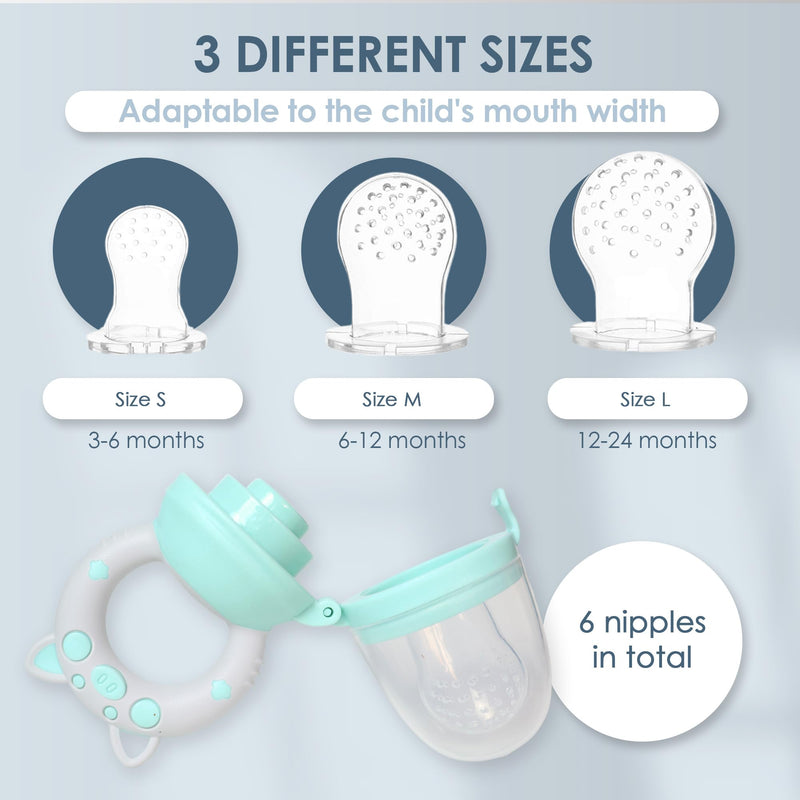[Australia] - Bluet B- Baby Fruit Feeder Pacifier - BPA-Free Silicone Baby Food Feeder for Self-Feeding - Teething Relief - 4+ Months, 6 Silicone Nipples - 2 Pack Fresh Fruit Pacifier Frozen Teether (Green) Green 