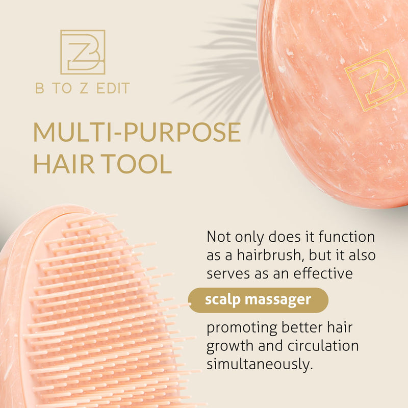 Travel Hairbrush - Mini Hair Detangler for Women Teens Kids - Sensory Scalp Massager - Small Portable Comb - Thick, Curly, Straight, Wet, Dry - Compact Detangler - Purse Essentials Rose Quartz